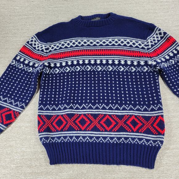 VTG Sedgwick Fair Isle Ski Sweater Blue Red White Acrylic L Winter Holiday - Picture 3 of 15